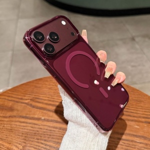 เคสโทรศัพท์อะคริลิกใสแบบแม่เหล็กสีดำเชอร์รี่เบอร์กันดี ฝาหลังสีน้ำเงินแชมเบรย์ สำหรับ iPhone 18 17 16 15 pro max - Product Image 1