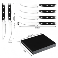 Ensemble de 6 couteaux à steak en acier inoxydable 430, ambidextres, durables, style occidental, dentelés, pour hôtel, couteaux à steak tranchants, couverts de qualité