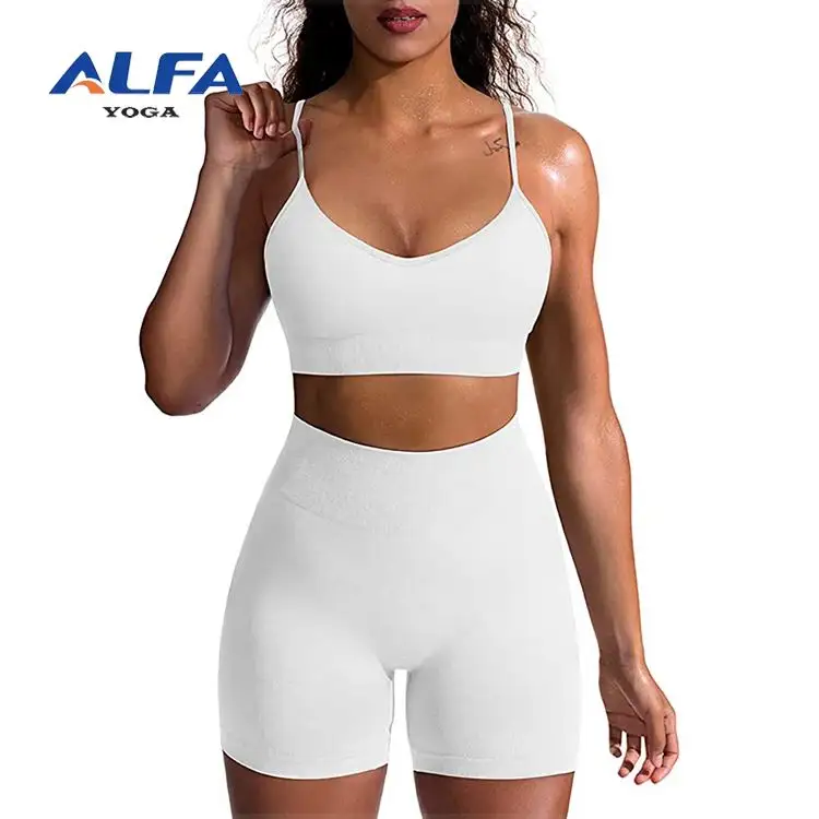 Alfa pantaloni attillati da Yoga da donna seamless Yoga 2 pezzi di abbigliamento da allenamento Set reggiseno sportivo e pantaloncini a vita alta Calzas Mujer Leggins