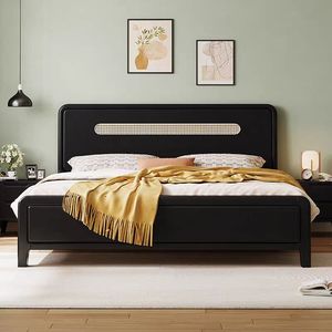 Directo de fábrica, muebles de dormitorio minimalistas modernos de tamaño <span class=keywords><strong>Queen</strong></span> King, marco de madera para Hotel, almacenamiento de cama de ratán para venta al por mayor - Product Image 5