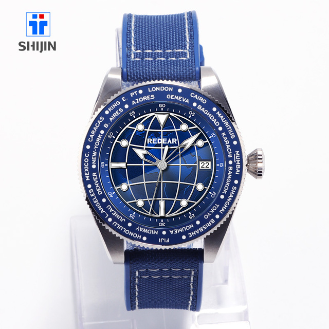 OEM/ODM Water Resistant 5ATM Stainless Steel Blue Bezel Case Mechanical Chronograph Watch Movement Japanese NH35 Automatic Charm