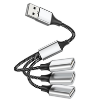 Adaptador USB Hub de 3 Puertos OTG, Divisor USB 2.0, Cable de Extensión USB C con Malla de Nailon, 3A Carga Rápida