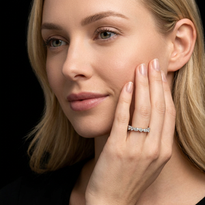 Classic Gold White Gold Diamond <b>Ring</b> Brilliant Cut Stackable Half Eternity Bridal Anniversary Gift Women's Engagement Jewelry - Product Image 1