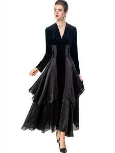 <span class=keywords><strong>Abito</strong></span> da Sera <span class=keywords><strong>Lungo</strong></span> XXXL Primavera 2026, Vestito da Festa Sexy con Scollo a V, Alta Qualità, <span class=keywords><strong>Organza</strong></span> Patchwork, Maniche Lunghe, Maxi <span class=keywords><strong>Abito</strong></span> in Velluto Nero - Product Image 3