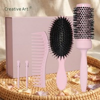 Ensemble complet de brosses à cheveux professionnelles de luxe pour salon, avec brosse ronde en poils de sanglier, peigne coussin et peigne à dents larges, personnalisable avec logo