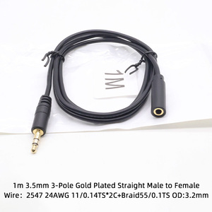 Yigao Industrial <strong>Copper</strong> 3-Pole <strong>4</strong>-Pole Jack Audio Cable 3.5mm Male Female Straight Braid <strong>Wire</strong> Black PVC Jacket Low Voltage 2547 - Product Image 4