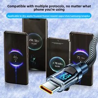 Câble de données tressé Type-C à affichage numérique transparent 100W, charge ultra-rapide, conducteur en cuivre pur 12 mois pour téléphones mobiles