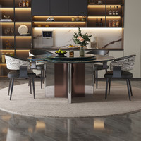 Ensemble de table à manger ronde en marbre moderne avec 6 chaises pour la maison et l'hôtellerie, ensemble de salle à manger de luxe avec pieds en métal
