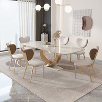 Table à manger rectangulaire en marbre, style luxe léger, durable, avec chaises, mobilier moderne pour la maison, idéale pour les petits espaces