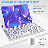 Keyboard Nirkabel Lipat Mini 2025 dengan Penyangga untuk iPhone 16/15/14/13/12/11/iPad/iPad Mini Samsung Tablet Android Ponsel Pintar