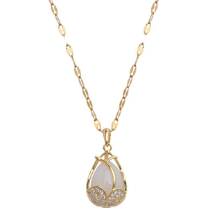 Venta al por mayor Pvd plateado barato ojo de gato piedra geométrica tulipán forma colgante cadena elegante moda colgante collares para uso diario - Product Image 4