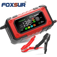 Cargador de Batería de Coche FOXSUR 12V 7A, Mantenedor de Batería Digital, Carga Rápida Inteligente para Baterías de Gel de Calcio, AGM y Plomo-Ácido