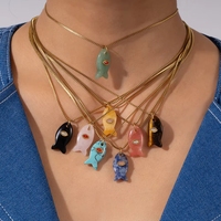 Collar con Colgante de Pez Cristiano de Qingyuan, con Circonita Cúbica y Piedras Naturales como Turquesa y Cuarzo Rosa, Estilo Moderno