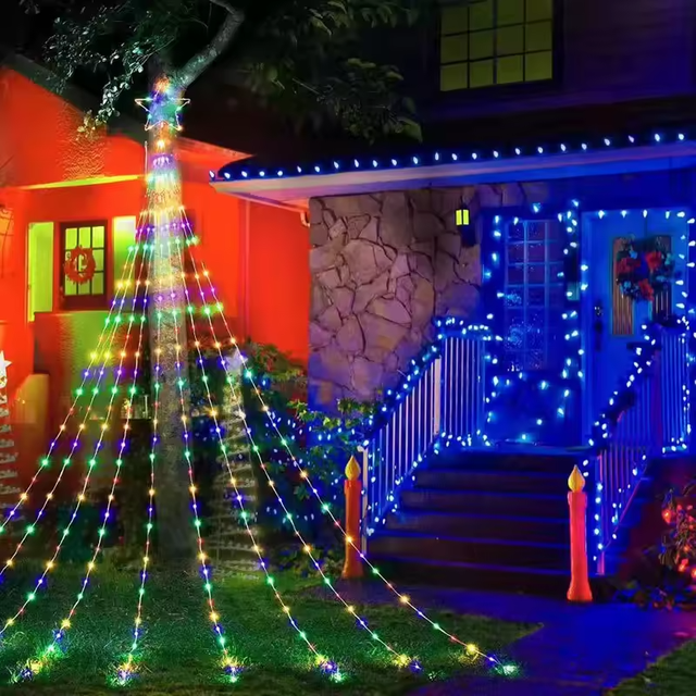 LED Star Waterfall Light White Warm White Colorful 350 LEDs Falling Star LED String Lights Outdoor IP44 Cartoon Style for
