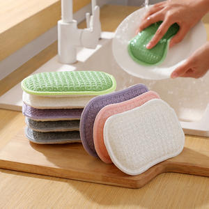 Paquete de 3 paños de limpieza de microfibra de colores variados, esponja para utensilios de cocina antiadherentes, almohadilla de limpieza que absorbe agua y aceite. - Product Image 4