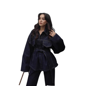 Chaqueta vaquera holgada vintage lavada con cintura ajustable y solapa para mujer, nueva colección primavera-verano-otoño 2025 - Product Image 1