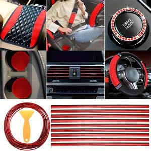 Brillante cristal diamante Rosa rojo púrpura duradero microfibra cuero <span class=keywords><strong>volante</strong></span> <span class=keywords><strong>cubre</strong></span> coche Interior Trim Set para mujeres niñas - Product Image 5