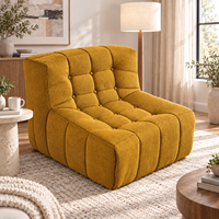 Canapé pouf moderne en chenille moutarde, capitonné et moelleux, sans cadre, une place, pour appartement