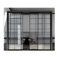 Porte coulissante en verre avec cadre en aluminium, grille lisse insonorisée, panneau large, intérieur personnalisé minimaliste pour les maisons