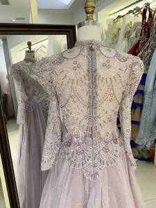 Новинка, оптовая продажа, вечернее платье с длинными рукавами и бисером для девочек, элегантное женское роскошное 2025