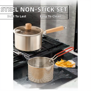 Ensemble de casseroles en acier inoxydable, compatible lave-vaisselle, couvercle en verre, poignée en bois, cuisinière à induction, gaz, multi-usages, friteuse profonde, bouillon - Product Image 2