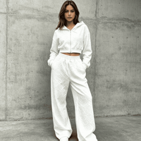 Ensemble de survêtement unisexe vintage patchwork jacquard 2 pièces : sweat à capuche zippé long et pantalon de jogging large à taille élastique, décontracté