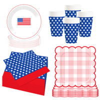 DAMAI Ensemble de fournitures pour fête du 4 juillet, kit sur le thème patriotique pour les décorations du jour de l'indépendance, assiettes, serviettes, gobelets, bannière, nappe