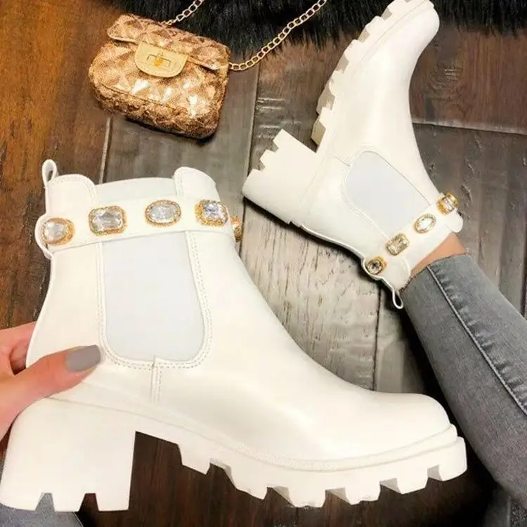 Fashion Colorful Rhinestone Buckle Martin Platform Ankle Boots Women Shoes