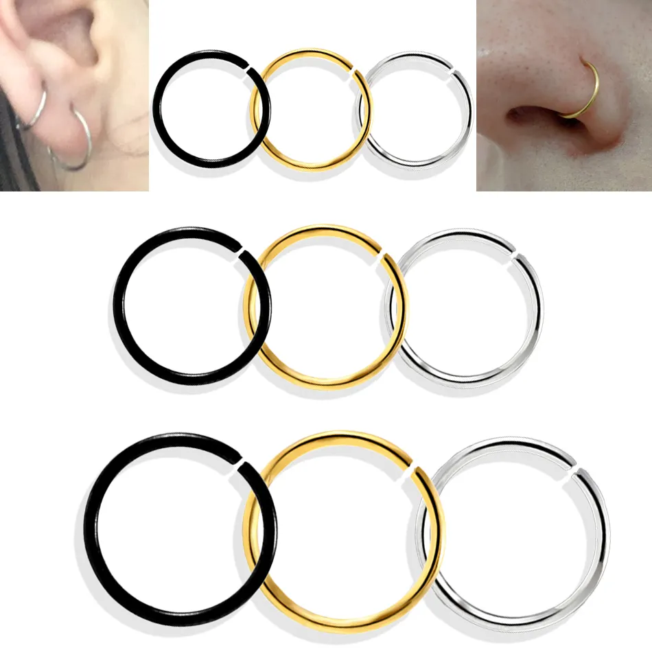 NUORO fabrika fiyat RTS 20G/18G burun çember yüzük Septum kulak kıkırdak Tragus Piercing takı paslanmaz çelik çember burun yüzük