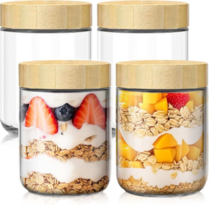 Stapelbare glazen voedselcontainers, luchtdichte glazen voorraadpottenset met bamboe houten deksel, keukenorganisatie, brede opening koekjespot - Product Image 2