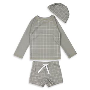 Vente en gros Maillot <span class=keywords><strong>de</strong></span> <span class=keywords><strong>bain</strong></span> d'été mignon pour bébé garçon Maillot <span class=keywords><strong>de</strong></span> <span class=keywords><strong>bain</strong></span> à carreaux vert <span class=keywords><strong>militaire</strong></span> avec <span class=keywords><strong>short</strong></span> à manches longues crème solaire pour enfants - Product Image 3