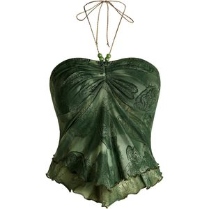 FOXA Women's Boho Halter <b>Top</b> Sheer Ruffles Retro <b>70s</b> Party Outfit - Product Image 1