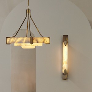 Alabaster Lang Rectangle Pendant <b>Light</b> <b>Led</b> E27 Gold Body For Villa Living Room - Product Image 1