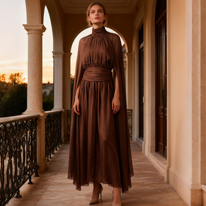 long brown flowy dress Sexy Slit Coffee Brown Prom Dress – daisystyledress main image 0