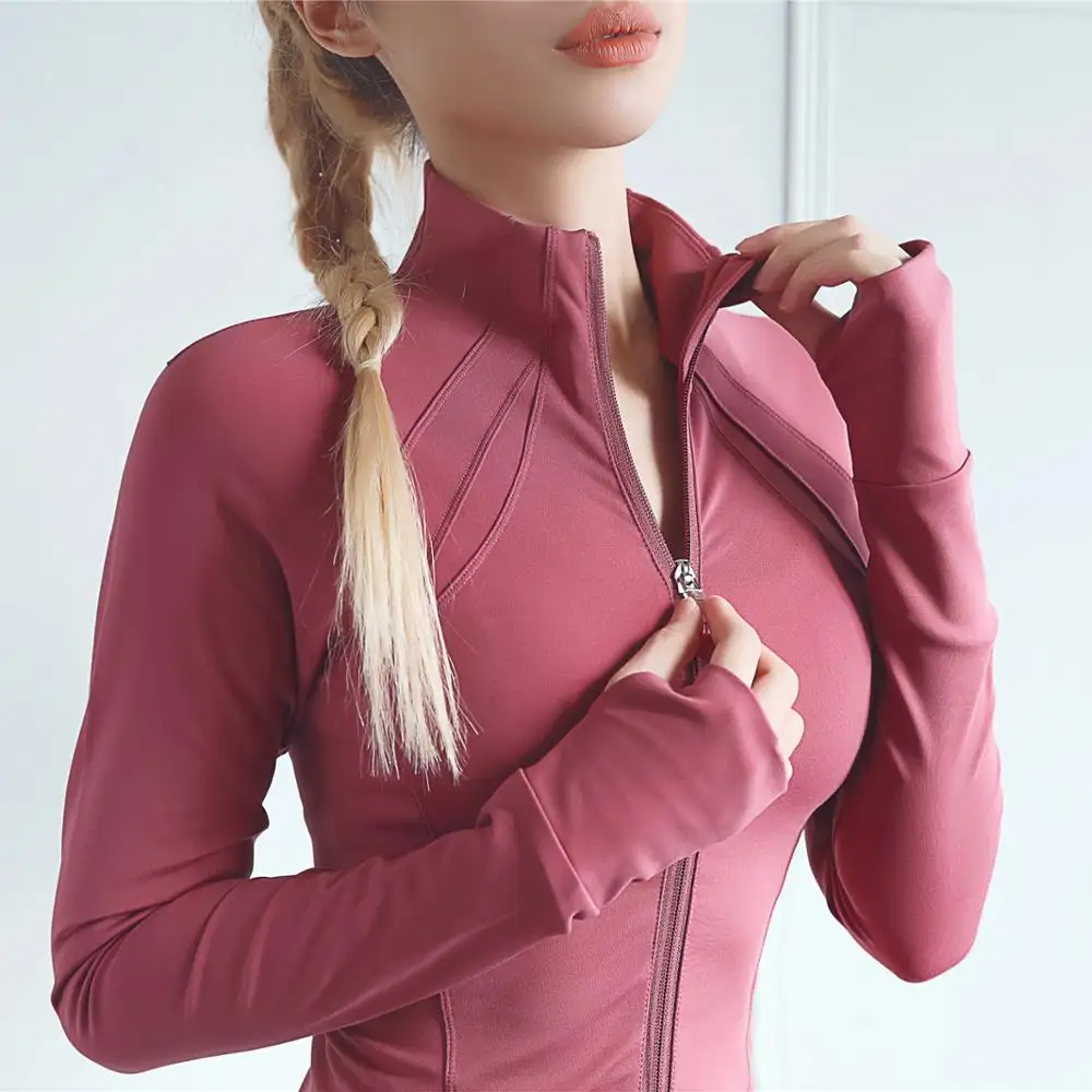 Multi Solid Color Front Zip up Athletic Long Sleeve Yoga Jacket Women Sport Top