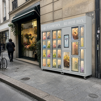 Distributeur automatique de fleurs blanc et gris, vitrine multi-compartiments pour bouquets avec écran tactile pour fleuriste, aéroport, commerce de détail