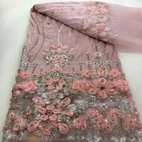 Nouveau tissu en dentelle de velours brodé à la main, luxueux, orné de perles et de paillettes, pour mariage nigérian