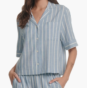 Vente en gros de pyjamas en coton mélangé pour femmes, sur mesure, grande taille, ensemble 2 pièces, respirant, décontracté, rayé, vêtements de nuit confortables - Product Image 2