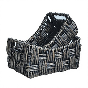 Cesta de Almacenamiento Rectangular Ecológica de Jacinto de Agua y Bambú al por Mayor con 2 Asas de Hierro para Cocina y Hogar - Product Image 1