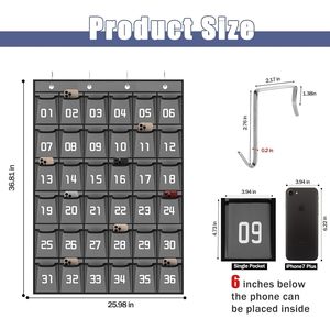 Organizador de Pared para Teléfonos Móviles con 36 Bolsillos, Gris, con Números, para Almacenamiento de Celulares en el Aula - Product Image 2