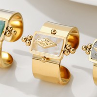 Französisch ins Titan Stahl Ring 18 Karat echt vergoldet Internet Promi gleichen Stil breite Kante übertrieben Ring mit natürlichen eingelegt