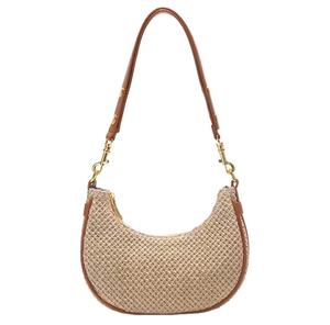 Bolso de Paja para Mujer, Bolso de Mano Tejido a Mano de Media Luna, Bolso de Hombro - Product Image 1