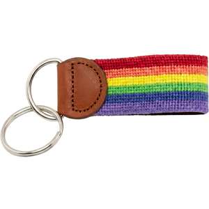 Wholesale Custom Rainbow Needlepoint Leather Aluminum Keychain Handmade Woven Fabric <b>Loop</b> <b>Key</b> <b>Ring</b> Sports Luxury Pride Gift - Product Image 1