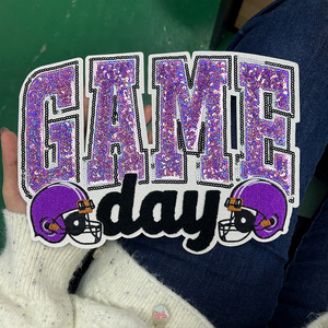 Bán Buôn Tùy Chỉnh Thêu Màu Tím Trò Chơi Ngày Vá Sắt Trên Long Lanh Bóng Đá Mùa Sequin Chenille Các Bản Vá Lỗi Cho Quần Áo - Product Image 4