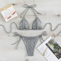 Set Bikini Wanita 2-Piece Mewah, Pakaian Renang Custom Motif Polos, Seksi dengan Tali Ruffle, Ramah Lingkungan, Cepat Kering, dan Bernapas