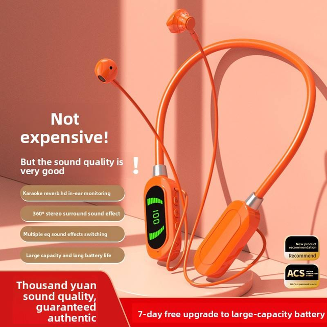 High Quality Neckband Earphones Neck-mounted Wireless for Headset Digital Display Earbuds Karaoke Ready Waterproof Private