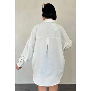 เสื้อเชิ้ตผ้าลินินสีขาว แขนยาว สไตล์เรียบง่าย สำหรับผู้หญิง ใส่ได้ทุกวัน - Product Image 1