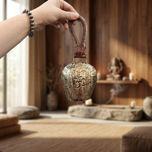 Campana Metálica Decorativa con Símbolo Om de Ladakh, Acabado Dorado Antiguo, Adorno Colgante para Hogar, Templo, Entrada, Puerta, Pared, Jardín, Diwali, Boda - Product Image 4