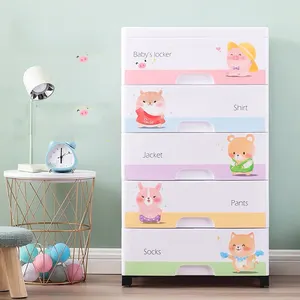 Wholesale storage cabinet plastic clothes-5 layer Cartoon Design Storage Drawer Foldable Plastic Cabinet Baby Cupboard for Clothes