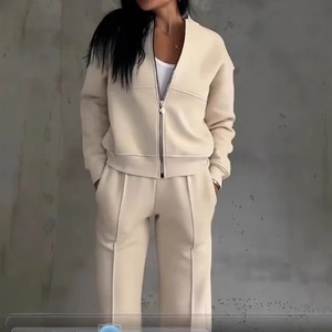 Dropshipping Autumn Winter Female Loose Tracksuit Sweatshirt <b>Women's</b> Sports Suits Zipper <b>Jacket</b> and Wide Leg Pants Two-piece Set - Product Image 6